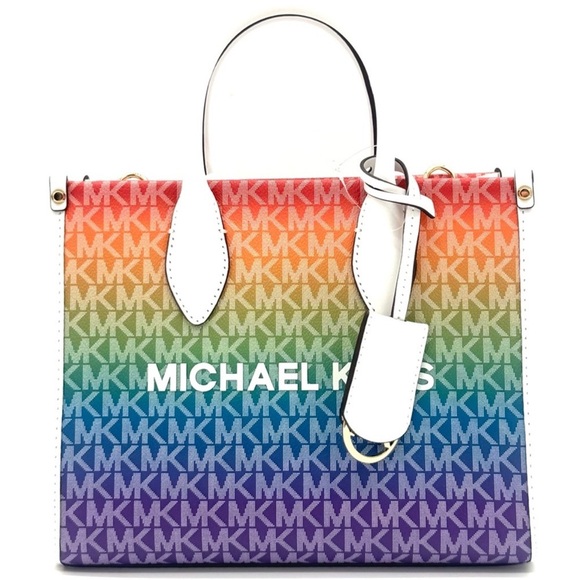 Michael Kors Mirella Small Rainbow Signature Logo Xbody Tote Bag Rainbow - Picture 1 of 11